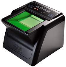 Fingerprint scanning device with illuminated green glass surface for capturing biometric fingerprints