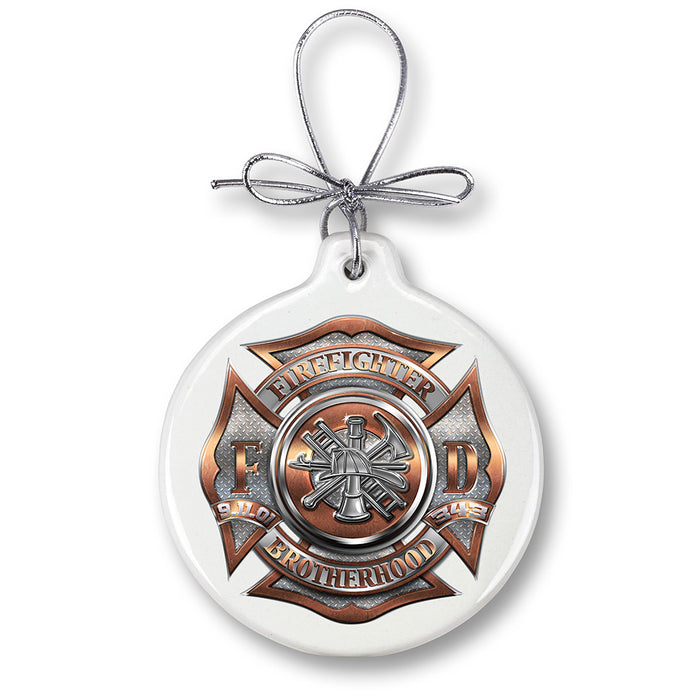 FIRE DEPT  polished brass diamond plate Ornament
