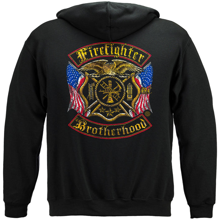 Firefighter Double Flagged Brotherhood Distressed Gold Foil hooded sweatshirt fire department IAFF