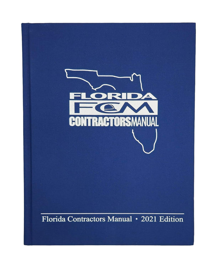 2021 edition of Florida Contractors Manual with white text and state outline on blue cover background