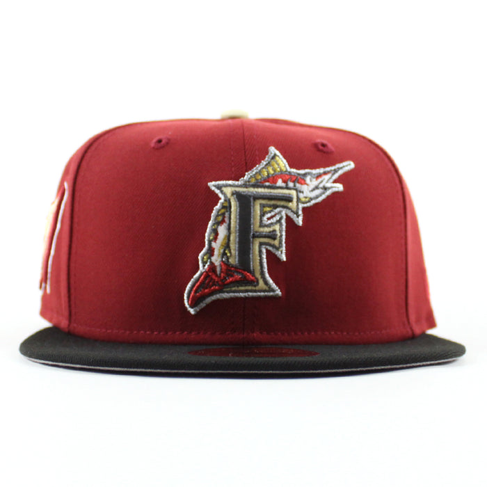 Florida Marlins x Florida State University Seminoles New Era 59Fifty Fitted Hat (Red Black Gray Under brim)
