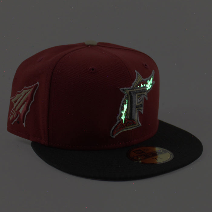 Florida Marlins x Florida State University Seminoles New Era 59Fifty Fitted Hat (Red Black Gray Under brim)