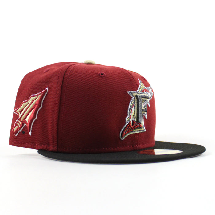 Florida Marlins x Florida State University Seminoles New Era 59Fifty Fitted Hat (Red Black Gray Under brim)