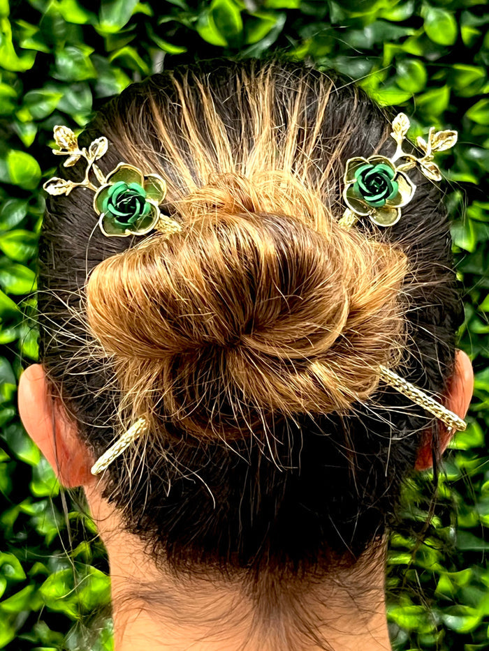 Flower Power Hair Sticks – Elegant Rose Design | Romantic Hair Accessories for Women