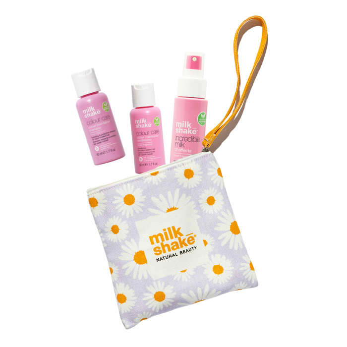 milk_shake hair care products including our vegan flower vibes colour care range and incredible milk in a daisy pouch