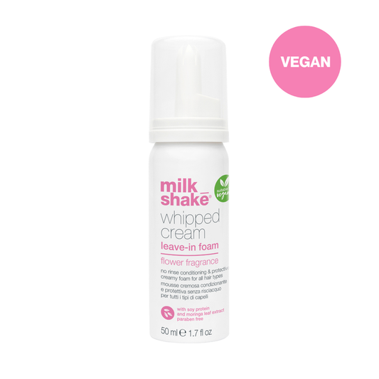 milk_shake whipped cream leave-in foam bottle with 'Vegan' label on a white background