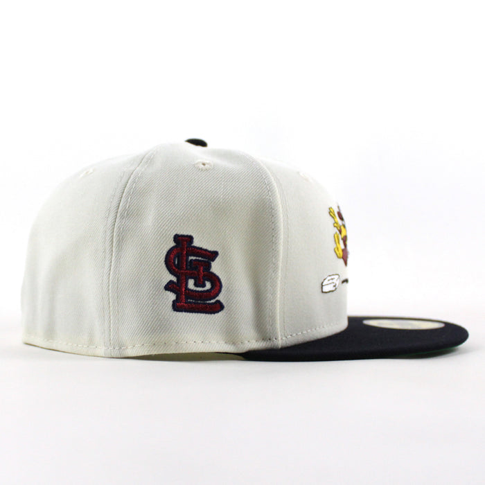 Fredbird St. Louis Cardinals STL Patch New Era 59Fifty Fitted Hat (Chrome White Navy Green Under Brim)