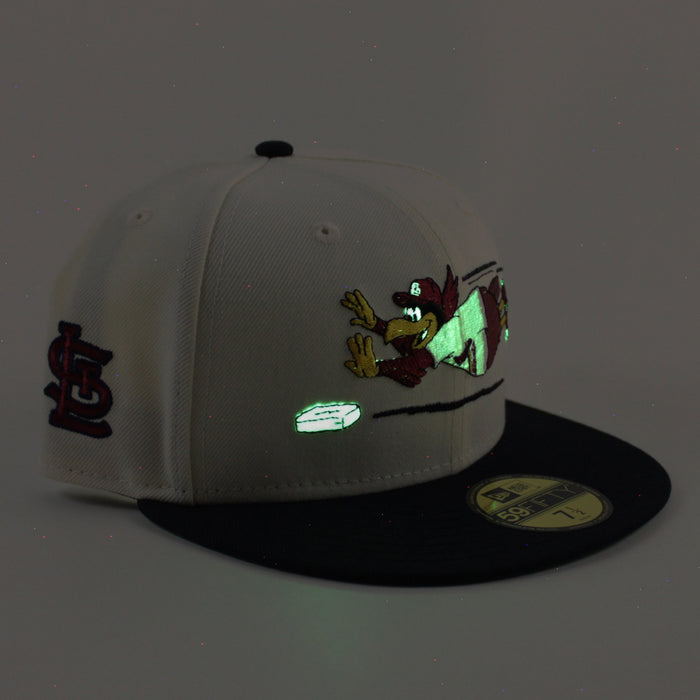 Fredbird St. Louis Cardinals STL Patch New Era 59Fifty Fitted Hat (Chrome White Navy Green Under Brim)