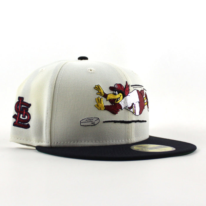 Fredbird St. Louis Cardinals STL Patch New Era 59Fifty Fitted Hat (Chrome White Navy Green Under Brim)