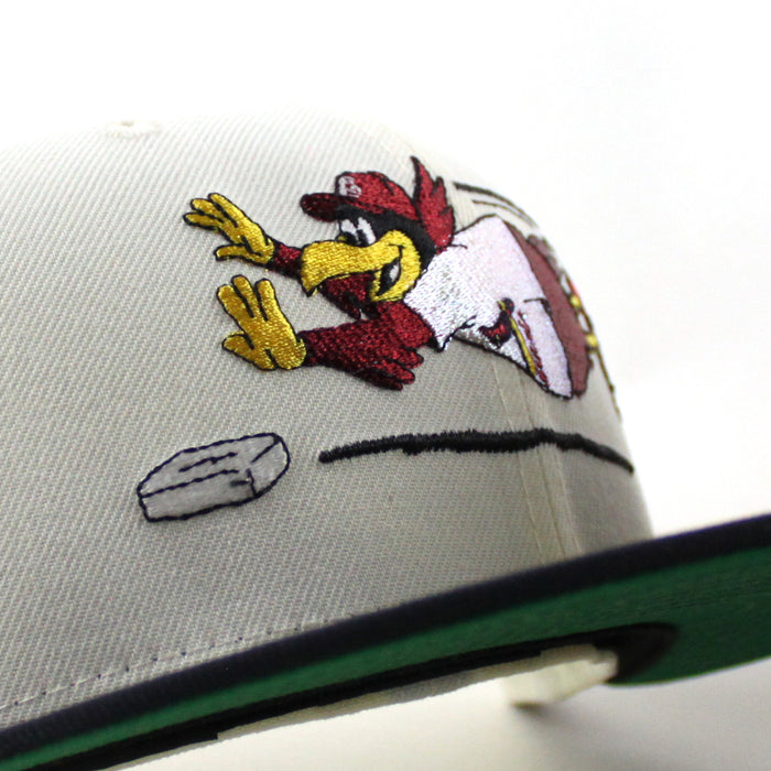 Fredbird St. Louis Cardinals STL Patch New Era 59Fifty Fitted Hat (Chrome White Navy Green Under Brim)