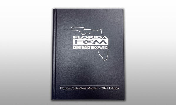 2021 edition Florida Contractors Manual with white Florida outline and bold text on black cover