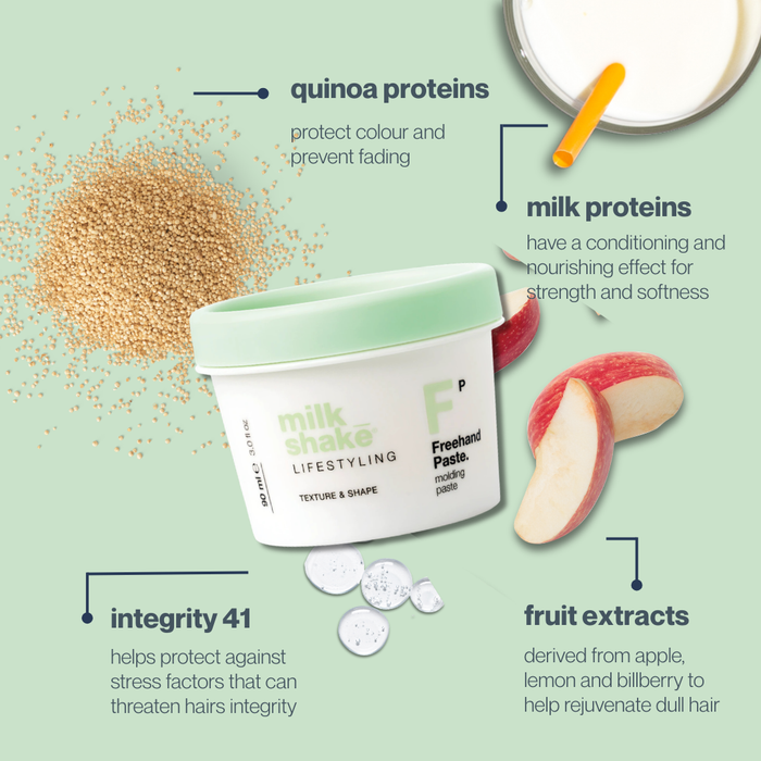 milk_shake  freehand paste with quinoa, apple slices, and text about ingredients on a green background