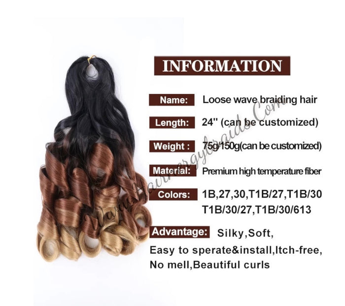French curl silky extensions bundles loose wavy curls ombre synthetic braiding hair
