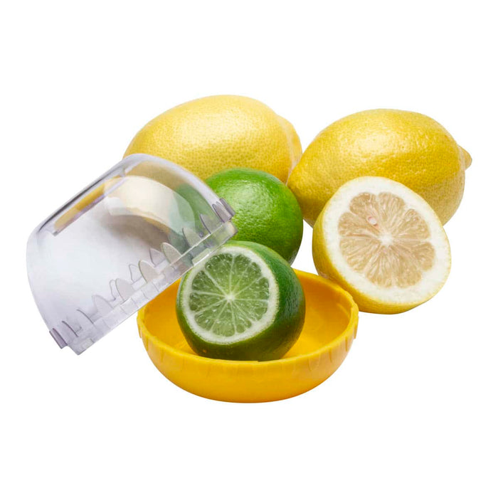 Citrus keeper pod on a white background with lemons & limes.