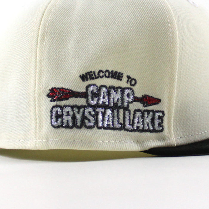 Friday the 13th Jason Mask Camp Crystal Lake Patch New Era 59Fifty Fitted Hat (Chrome White Black Gray Under Brim)