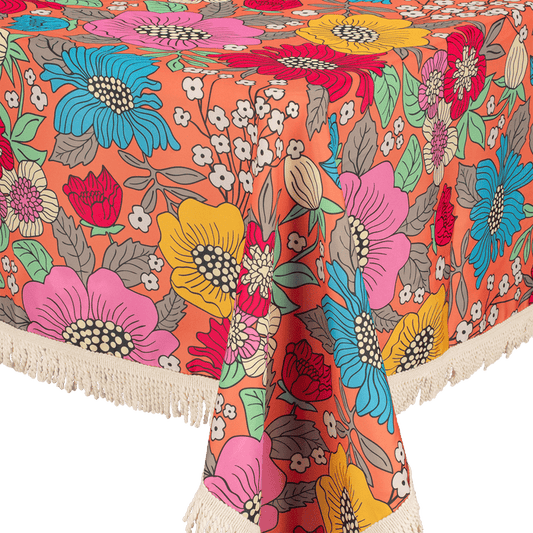 Fringed Tablecloth Sixies Floral