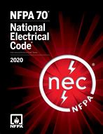 Cover of 2020 NFPA 70 National Electrical Code book with red and black electric-themed background and white text