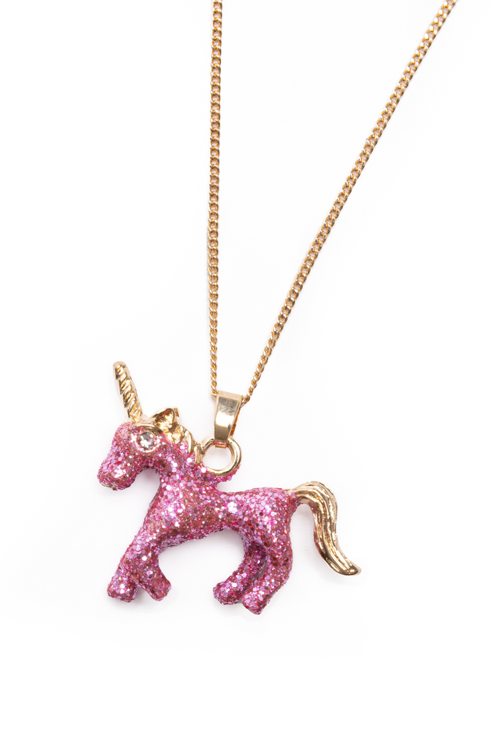 Glitter Pink Unicorn Necklace and Ring Set-Retail-Great Pretenders USA