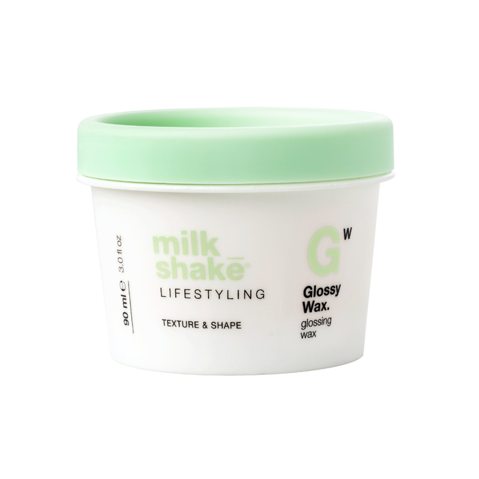 White container of milk_shake  Glossy Wax with a green lid on a white background