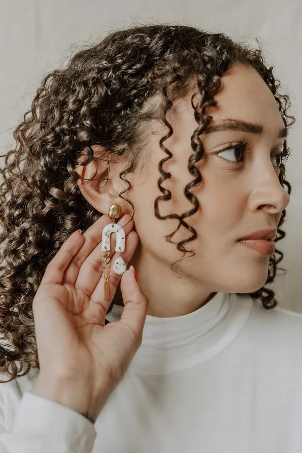 Gold Cheetah & Leaf Chain Porcelain Earrings