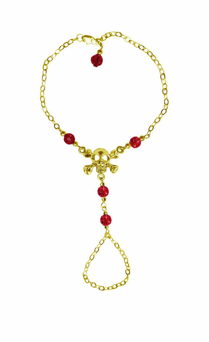 Gold Skull and Crossbones Finger Bracelet – Bold Biker Jewelry front view