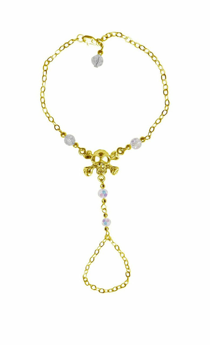Gold Skull and Crossbones Finger Bracelet – Bold Biker Jewelry front view