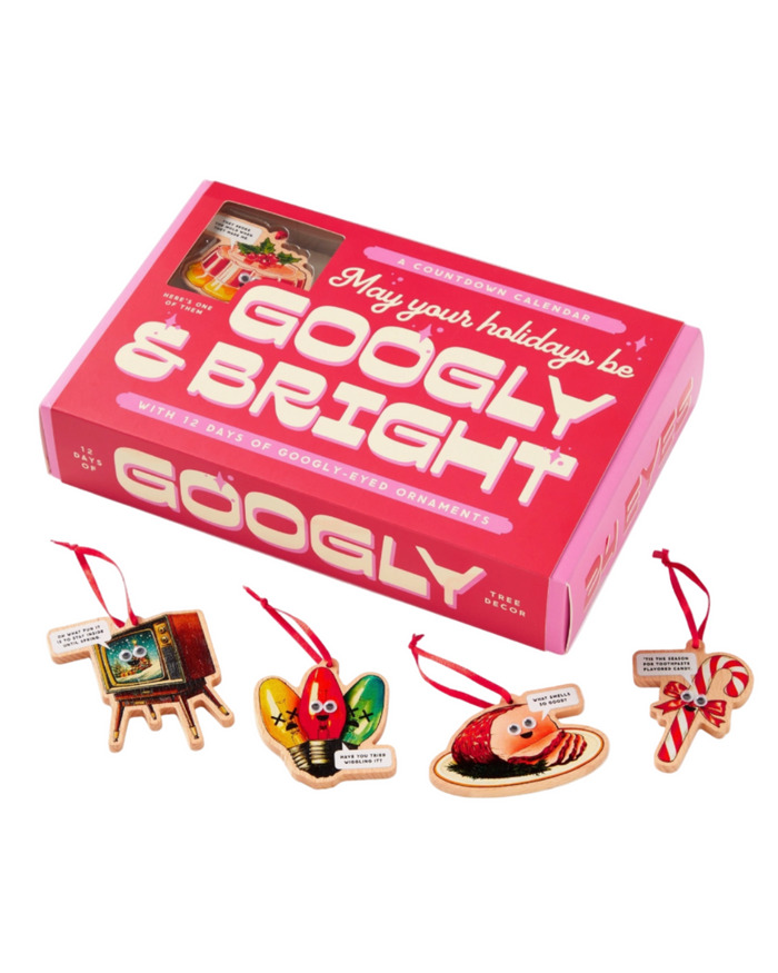 12 days of googly and bright ornaments by Brass Monkey sold by Le Monkey House