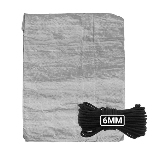 Grey S-Grade Tarpaulin with 10 Metres of 6mm Bungee Rope for Reinforced Eyelets