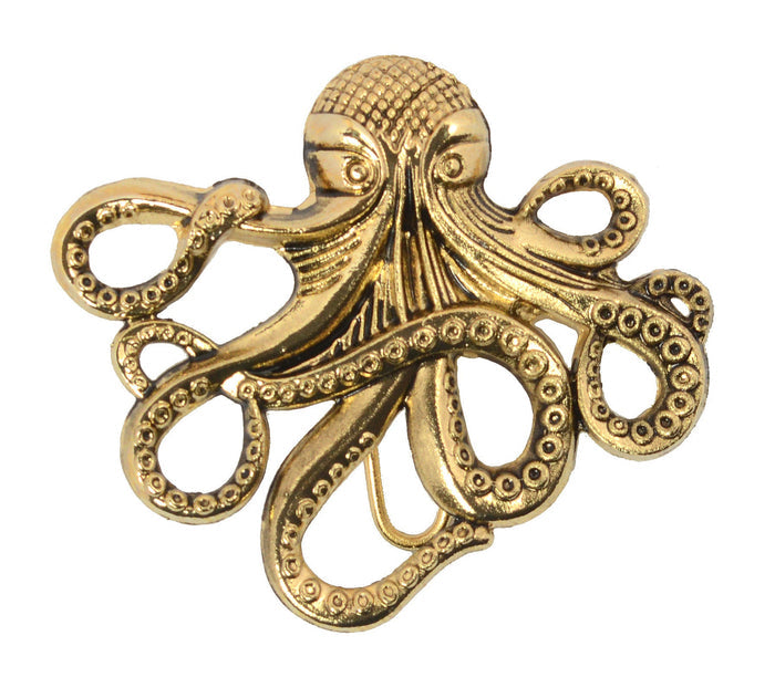 Gold Cthulhu hair hook ponytail holder, steampunk fantasy hair accessory on white background