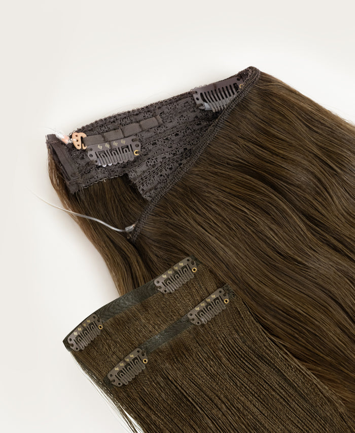 halo one-step hair extensions ash brown.