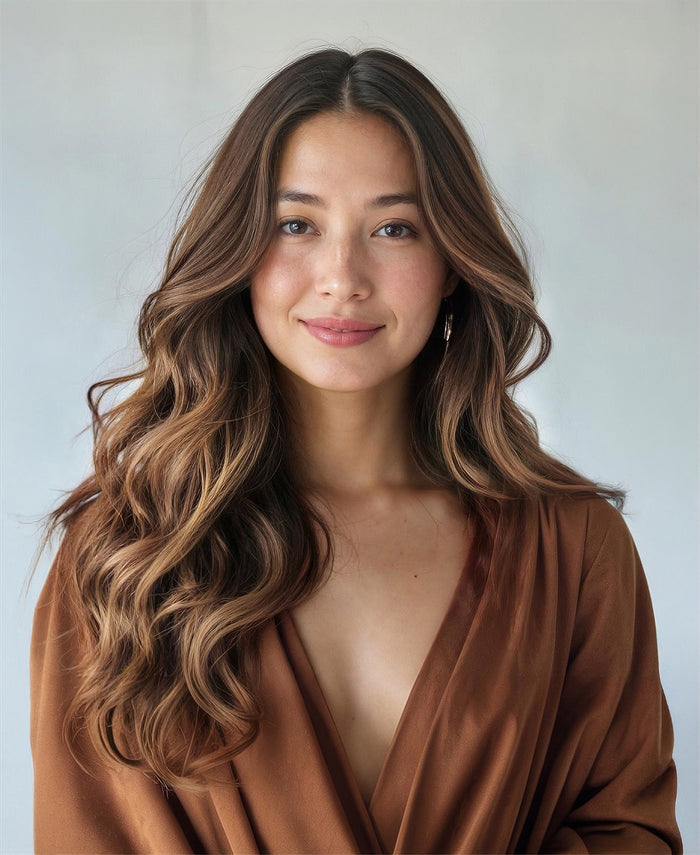 halo one-step hair extensions brown balayage.
