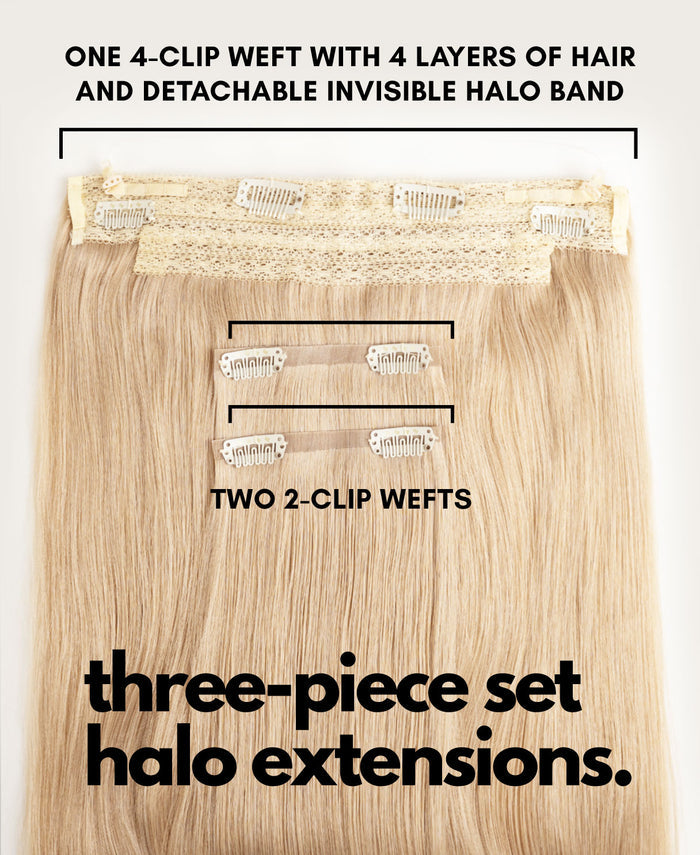 halo one-step hair extensions champagne blonde.