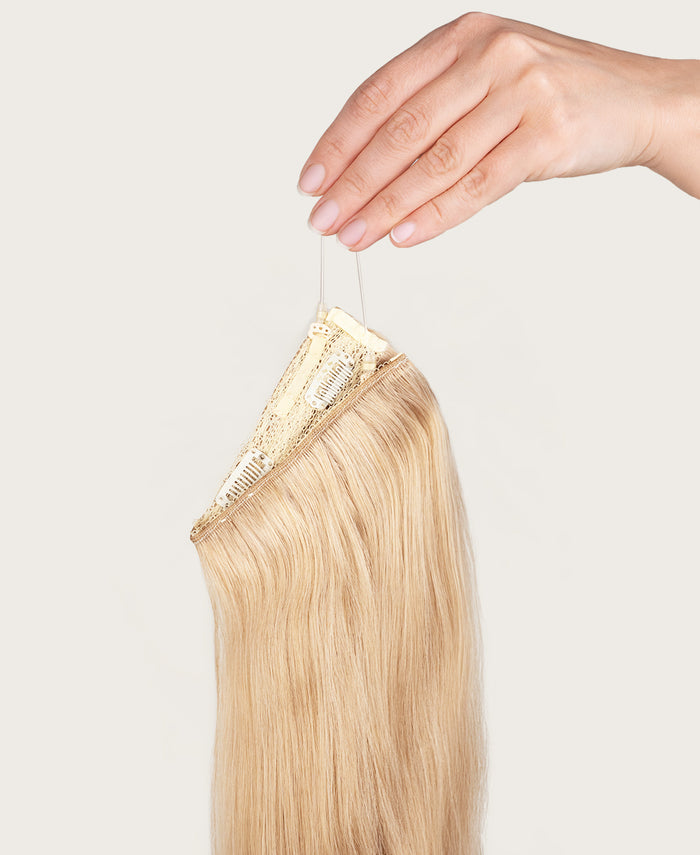 halo one-step hair extensions champagne blonde.