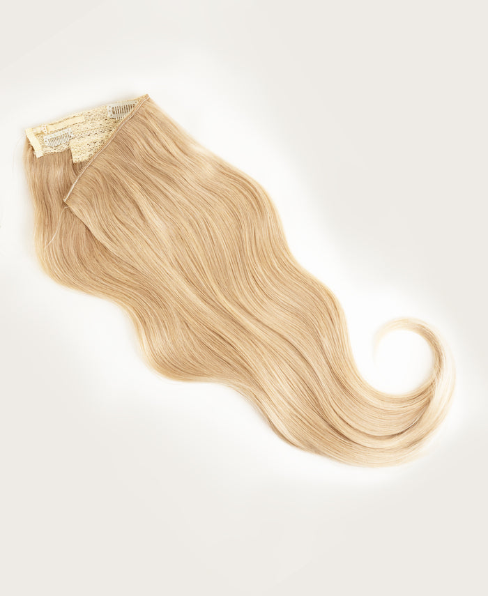 halo one-step hair extensions champagne blonde.