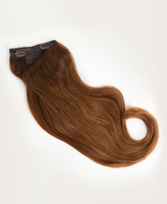 halo one-step hair extensions chestnut balayage.