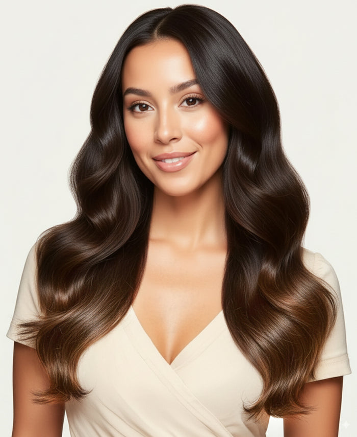 halo one-step hair extensions dimensional brown.