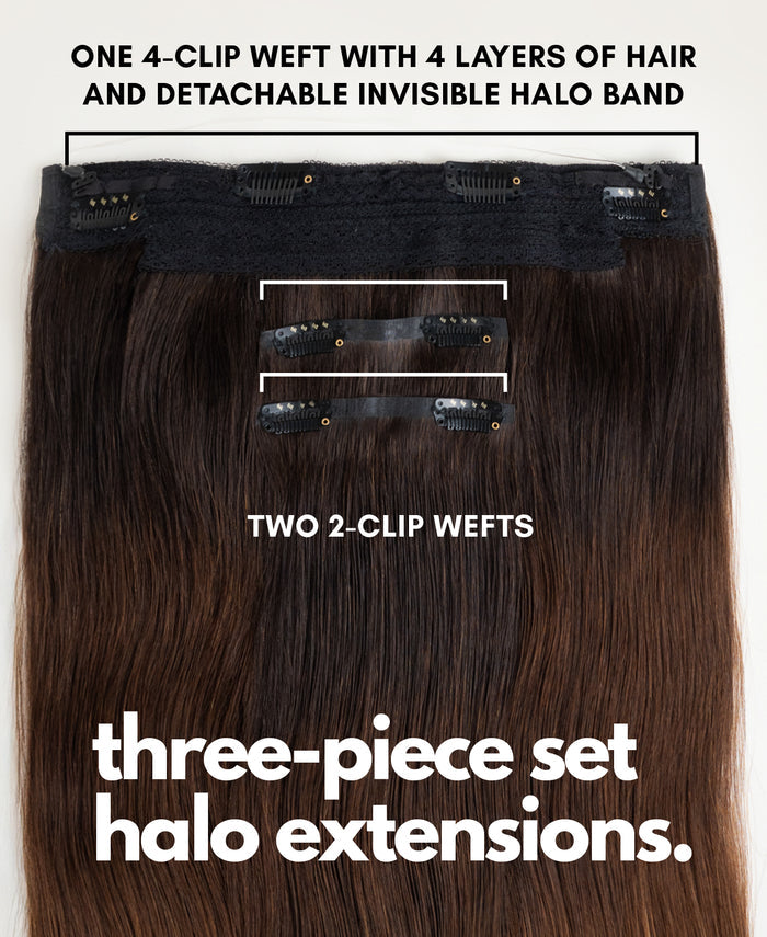 halo one-step hair extensions dimensional brown.