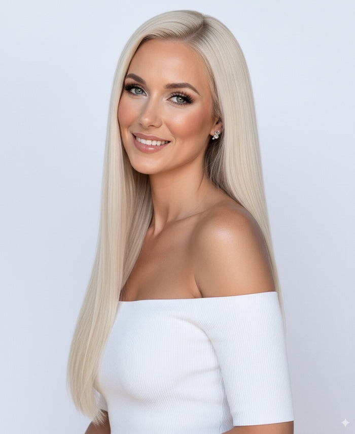 halo one-step hair extensions icy blonde.