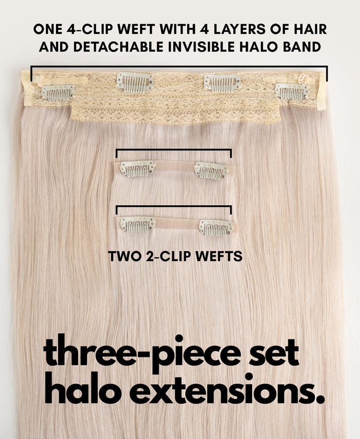 halo one-step hair extensions icy blonde.