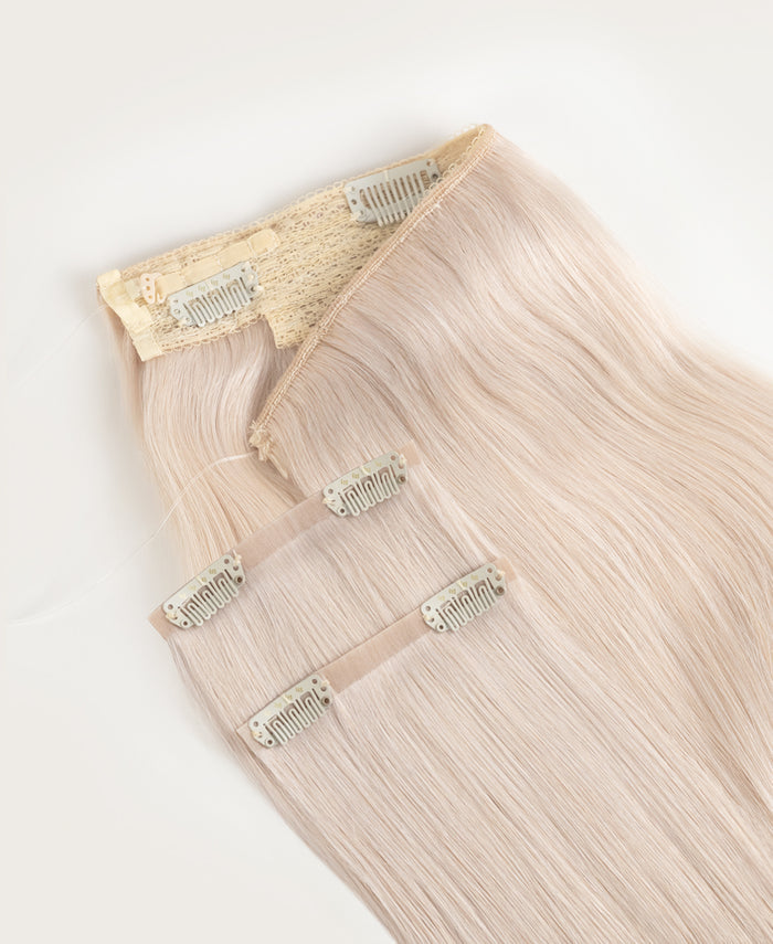 halo one-step hair extensions icy blonde.