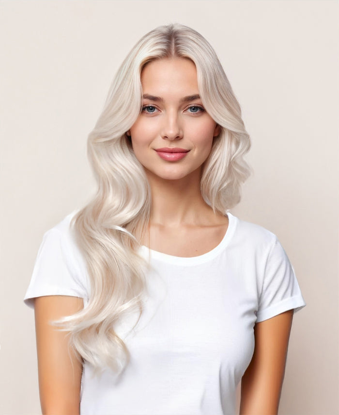 halo one-step hair extensions icy blonde.