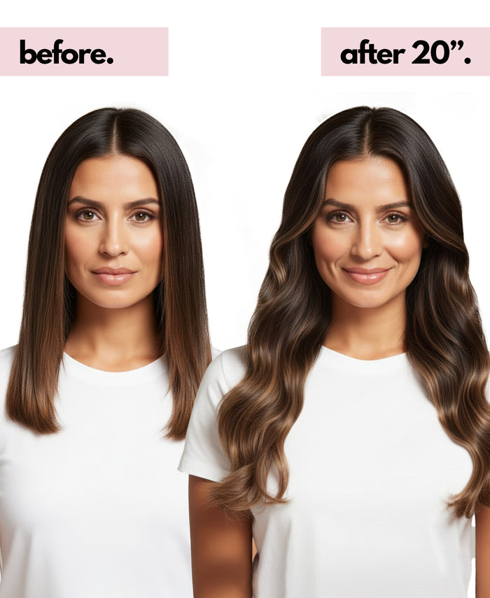 halo one-step hair extensions mocha balayage.
