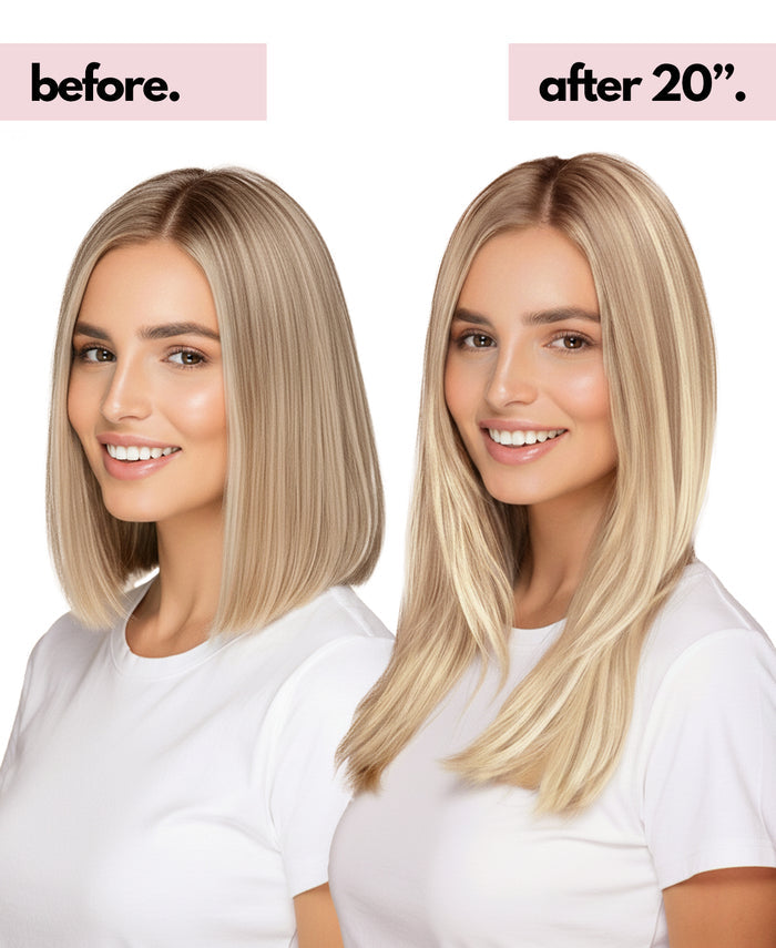 halo one-step hair extensions scandinavian highlights.