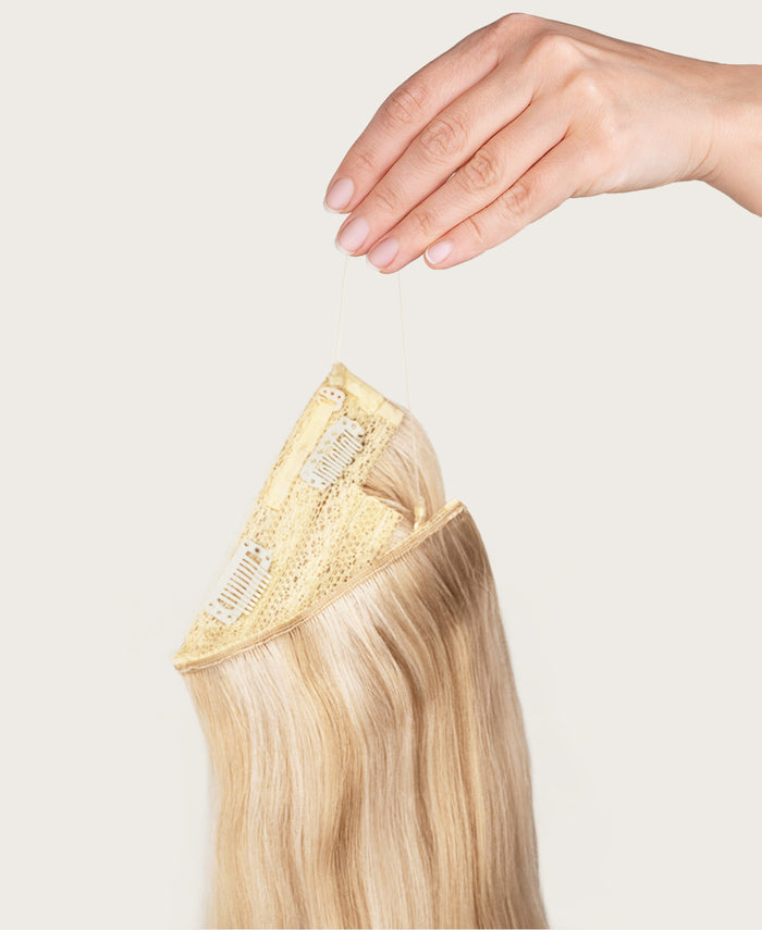 halo one-step hair extensions scandinavian highlights.