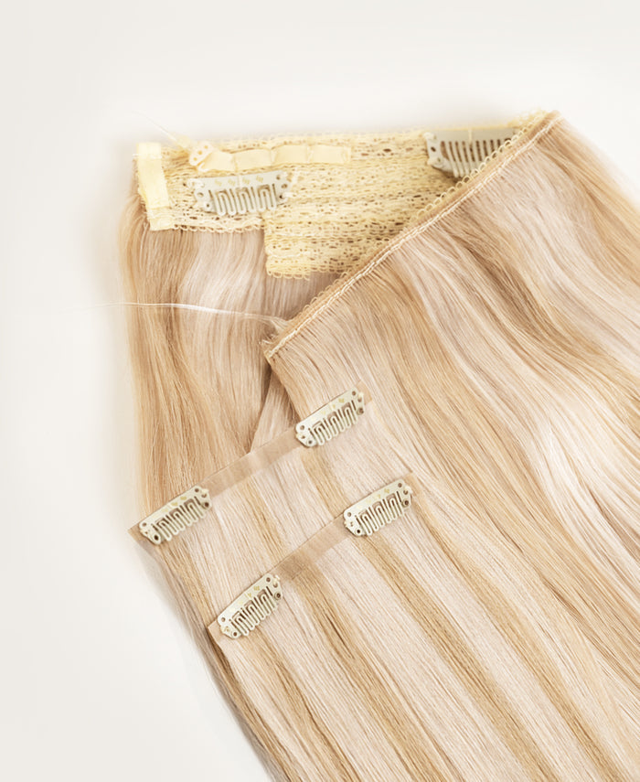 halo one-step hair extensions scandinavian highlights.