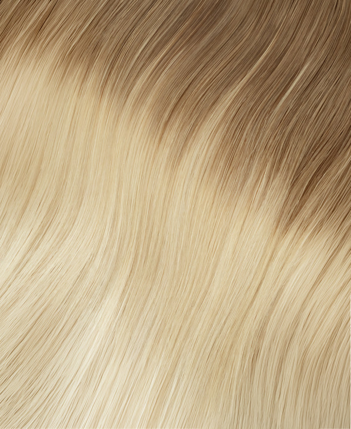 halo one-step hair extensions shadow root white blonde.