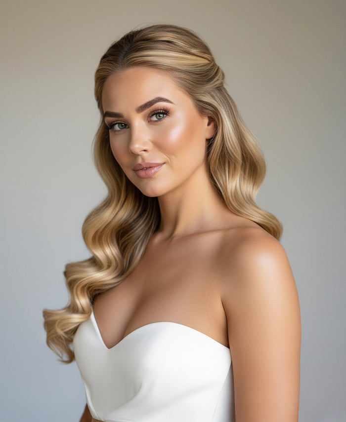 halo one-step hair extensions teddy blonde balayage.