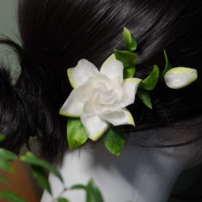 Handmade Ronghua Gardenia Hairpin | Mulberry Silk Velvet Cape Flower Headwear