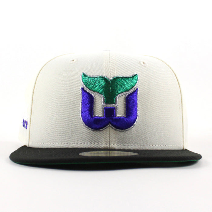 Hartford Whaler Whaler Patch New Era 59Fifty Fitted Hat (Chrome White Black Green Under brim)