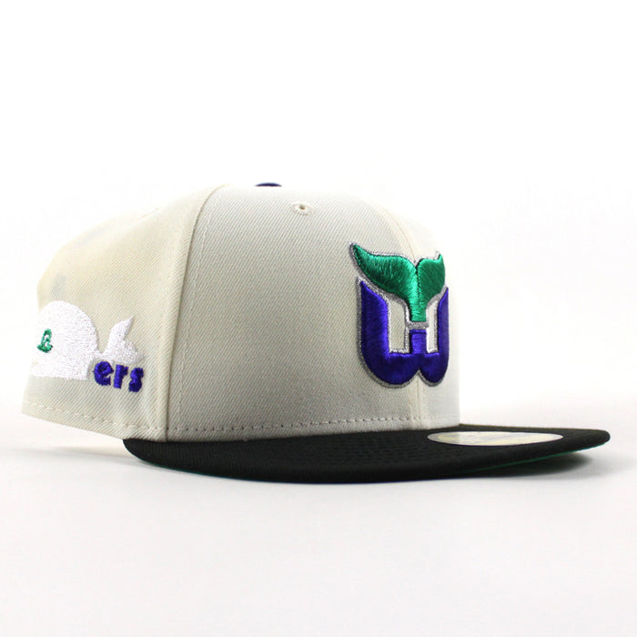 Hartford Whaler Whaler Patch New Era 59Fifty Fitted Hat (Chrome White Black Green Under brim)